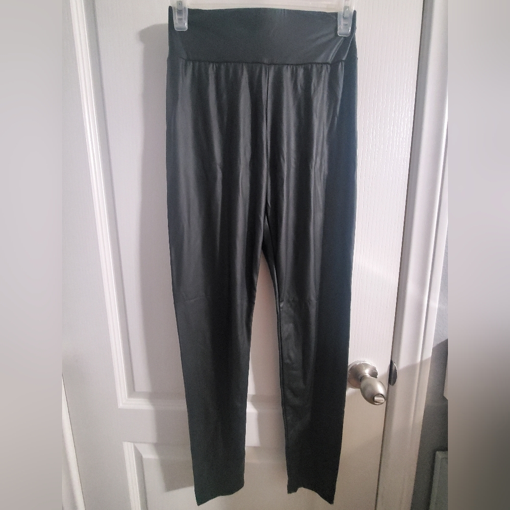 SHEIN solid leather look skinny cropped pants